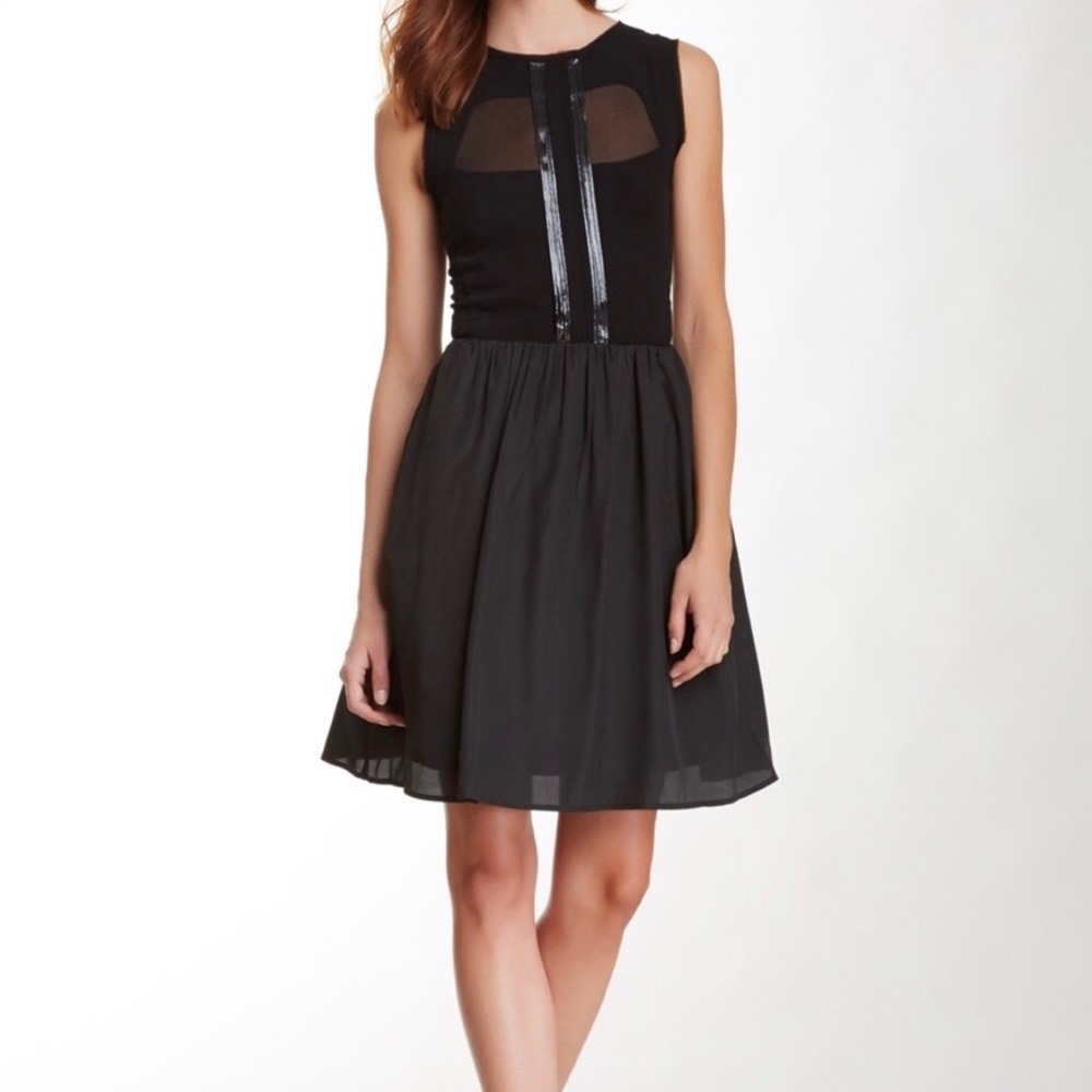 Jessica Simpson Y2K Black Mesh Mini Dress Fit & Flare Sheer Party Cocktail